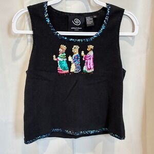Michael Simon Womens Vest Sweater Three Wise Men Sequin Medium Christmas 19354